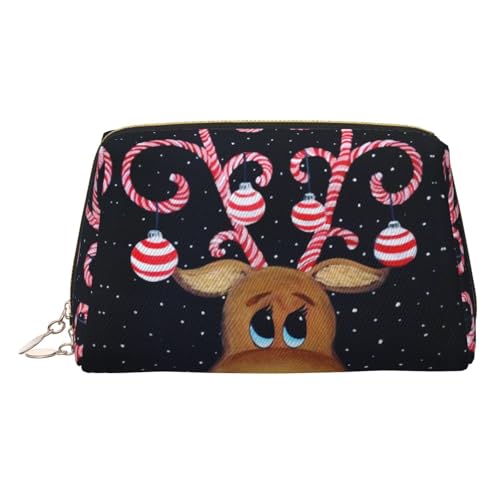 ESNAIUVCD Make-up-Tasche mit Weihnachtsmotiv, Kosmetiktasche, Damen-Kosmetiktasche aus PU-Leder mit Handschlaufe, Reise-Kulturbeutel, Make-up-Tasche, gold, Einheitsgröße von ESNAIUVCD