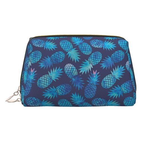 ESNAIUVCD Make-up-Tasche mit blauem Ananas-Druck, Kosmetiktasche für Damen, PU-Leder, Kosmetiktasche mit Handschlaufe, Reise-Kulturbeutel, Make-up-Tasche, gold, Einheitsgröße von ESNAIUVCD