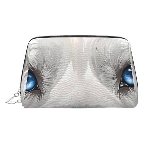 ESNAIUVCD Make-up-Tasche mit blauen Augen, Wolfsdruck, Kosmetiktasche, Damen-Kosmetiktasche aus PU-Leder mit Handschlaufe, Reise-Kulturbeutel, Make-up-Tasche, silber, Einheitsgröße von ESNAIUVCD