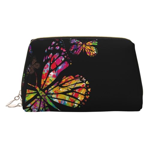 ESNAIUVCD Make-up-Tasche mit buntem Schmetterlings-Aufdruck, Kosmetiktasche, Damen-Kosmetiktasche aus PU-Leder mit Handschlaufe, Reise-Kulturbeutel, Make-up-Tasche, gold, Einheitsgröße von ESNAIUVCD