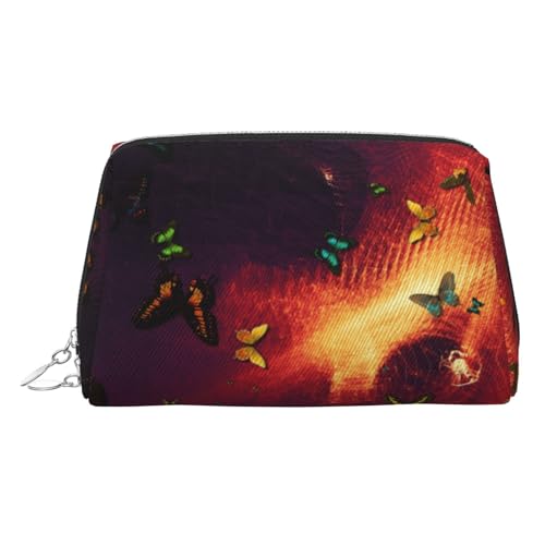 ESNAIUVCD Make-up-Tasche mit buntem Schmetterlingsmuster, Kosmetiktasche, Damen-Kosmetiktasche aus PU-Leder mit Handschlaufe, Reise-Kulturbeutel, Make-up-Tasche, silber, Einheitsgröße von ESNAIUVCD