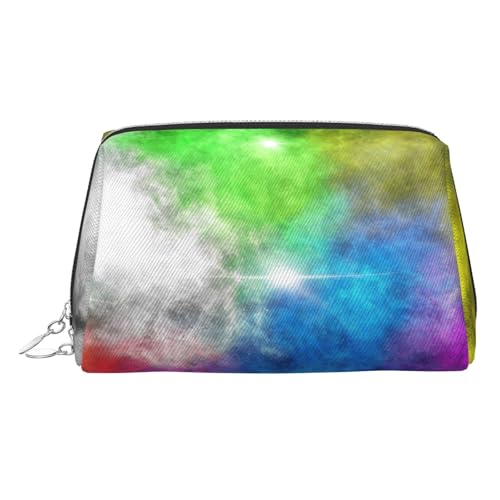 ESNAIUVCD Make-up-Tasche mit buntem Wolkenaufdruck, Kosmetiktasche, Damen-Kosmetiktasche aus PU-Leder mit Handschlaufe, Reise-Kulturbeutel, Make-up-Tasche, silber, Einheitsgröße von ESNAIUVCD