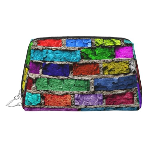 ESNAIUVCD Make-up-Tasche mit buntem Ziegeldruck, Kosmetiktasche, Damen-Kosmetiktasche aus PU-Leder mit Handschlaufe, Reise-Kulturbeutel, Make-up-Tasche, silber, Einheitsgröße von ESNAIUVCD