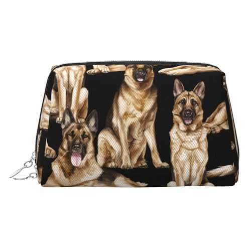 ESNAIUVCD Make-up-Tasche mit deutschem Schäferhund, Kosmetiktasche, Damen-Kosmetiktasche aus PU-Leder mit Handschlaufe, Reise-Kulturbeutel, Make-up-Tasche, silber, Einheitsgröße von ESNAIUVCD