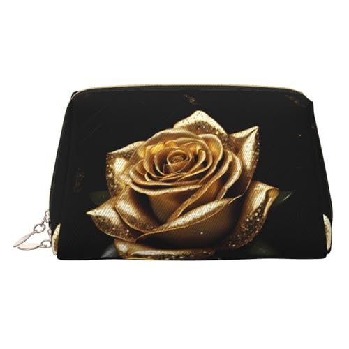 ESNAIUVCD Make-up-Tasche mit goldfarbenem Rosen-Druck, Kosmetiktasche, Damen-Kosmetiktasche mit Handgelenkschlaufe, Reise-Kulturbeutel, Make-up-Tasche, gold, Einheitsgröße von ESNAIUVCD