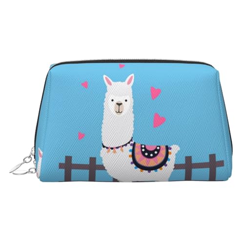 ESNAIUVCD Make-up-Tasche mit niedlichem Alpakas-Druck, Kosmetiktasche, Damen-Kosmetiktasche aus PU-Leder mit Handschlaufe, Reise-Kulturbeutel, Make-up-Tasche, silber, Einheitsgröße von ESNAIUVCD