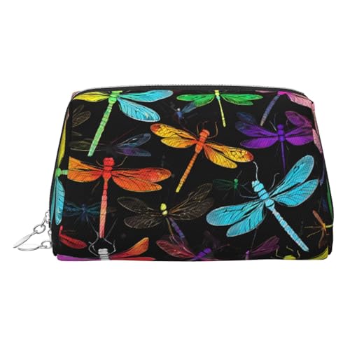 ESNAIUVCD Make-up-Tasche mit niedlichem Libellen-Druck, Kosmetiktasche, Damen-Kosmetiktasche aus PU-Leder mit Handschlaufe, Reise-Kulturbeutel, Make-up-Tasche, silber, Einheitsgröße von ESNAIUVCD