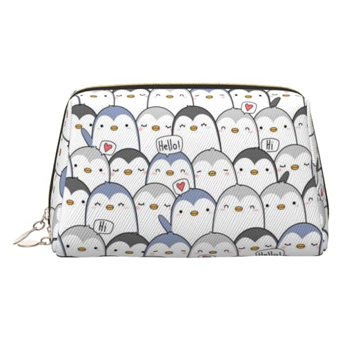 ESNAIUVCD Make-up-Tasche mit niedlichem Pinguin-Druck, Kosmetiktasche, Damen-Kosmetiktasche aus PU-Leder mit Handschlaufe, Reise-Kulturbeutel, Make-up-Tasche, gold, Einheitsgröße von ESNAIUVCD
