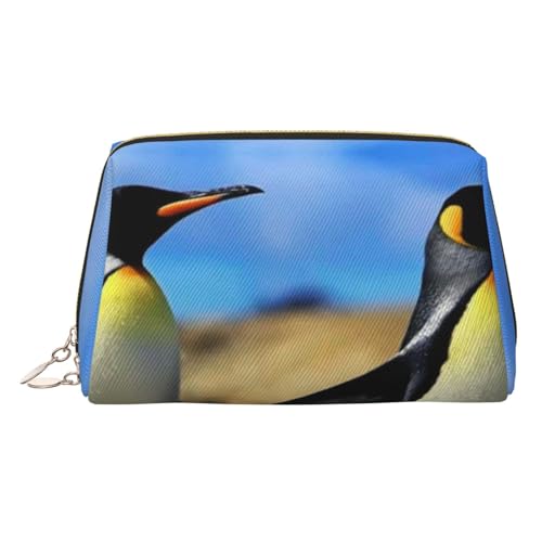 ESNAIUVCD Make-up-Tasche mit niedlichem Pinguin-Druck, Kosmetiktasche, Damen-Kosmetiktasche aus PU-Leder mit Handschlaufe, Reise-Kulturbeutel, Make-up-Tasche, gold, Einheitsgröße von ESNAIUVCD