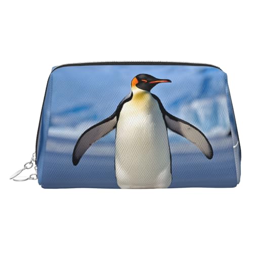 ESNAIUVCD Make-up-Tasche mit niedlichem Pinguin-Druck, Kosmetiktasche, Damen-Kosmetiktasche aus PU-Leder mit Handschlaufe, Reise-Kulturbeutel, Make-up-Tasche, silber, Einheitsgröße von ESNAIUVCD