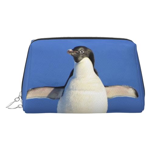 ESNAIUVCD Make-up-Tasche mit niedlichem Pinguin-Druck, Kosmetiktasche, Damen-Kosmetiktasche aus PU-Leder mit Handschlaufe, Reise-Kulturbeutel, Make-up-Tasche, silber, Einheitsgröße von ESNAIUVCD