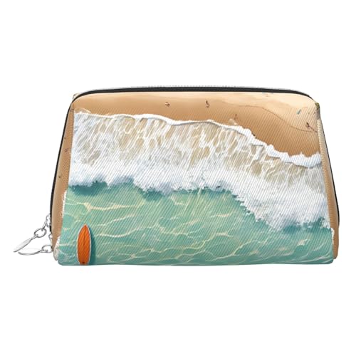 ESNAIUVCD Make-up-Tasche mit romantischem Strandmuster, Kosmetiktasche, Damen-Kosmetiktasche aus PU-Leder mit Handschlaufe, Reise-Kulturbeutel, Make-up-Tasche, silber, Einheitsgröße von ESNAIUVCD