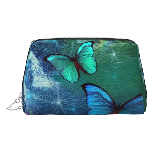 ESNAIUVCD Make-up-Tasche mit schönem Schmetterlingsmuster, Kosmetiktasche, Damen-Kosmetiktasche aus PU-Leder mit Handschlaufe, Reise-Kulturbeutel, Make-up-Tasche, silber, Einheitsgröße von ESNAIUVCD