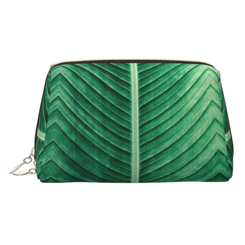 ESNAIUVCD Make-up-Tasche mit tropischem Blattmuster, für Damen, PU-Leder, Kosmetiktasche mit Handschlaufe, Reise-Kulturbeutel, Make-up-Tasche, gold, Einheitsgröße von ESNAIUVCD