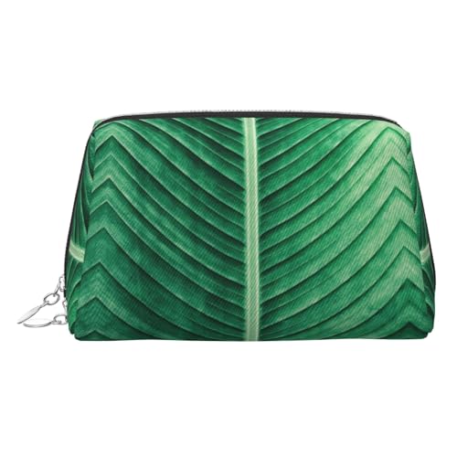 ESNAIUVCD Make-up-Tasche mit tropischem Blattmuster, für Damen, PU-Leder, Kosmetiktasche mit Handschlaufe, Reise-Kulturbeutel, Make-up-Tasche, silber, Einheitsgröße von ESNAIUVCD