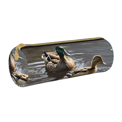 ESNAIUVCD Mallard Federmäppchen aus Leder, zylindrisch, mit Reißverschluss, hochwertiges PU-Leder, multifunktionale Schreibwarenaufbewahrung, geeignet für Studenten, weiß, Einheitsgröße, von ESNAIUVCD