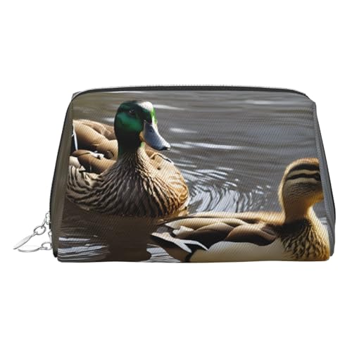 ESNAIUVCD Mallard Make-up-Tasche mit Entenmuster, Kosmetiktasche, Damen-Kosmetiktasche aus PU-Leder mit Handschlaufe, Reise-Kulturbeutel, Make-up-Tasche, silber, Einheitsgröße von ESNAIUVCD