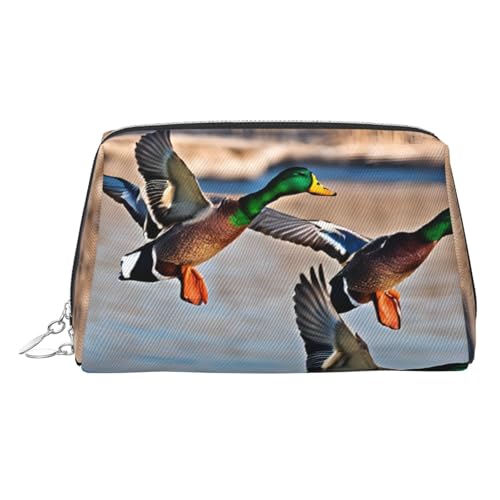 ESNAIUVCD Mallard Make-up-Tasche mit Entenmuster, Kosmetiktasche, Damen-Kosmetiktasche aus PU-Leder mit Handschlaufe, Reise-Kulturbeutel, Make-up-Tasche, silber, Einheitsgröße von ESNAIUVCD