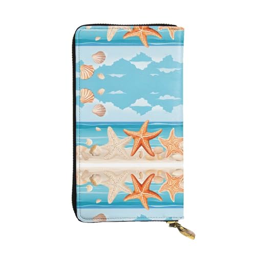 ESNAIUVCD Muscheln Sanddruck Echtes Leder Damen Herren Geldbörsen Multifunktions-Clutch Geldbörse Reißverschluss Groß Reise Handy Lange Geld Geldbörsen, Schwarz , Einheitsgröße von ESNAIUVCD