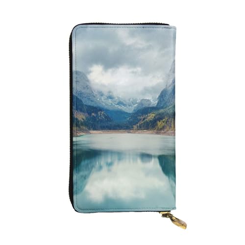 ESNAIUVCD Natürliche Berglandschaft Druck Echtes Leder Damen Herren Geldbörsen Multifunktions Clutch Geldbörse Reißverschluss Groß Reise Handy Lange Geld Geldbörsen, Schwarz , Einheitsgröße von ESNAIUVCD