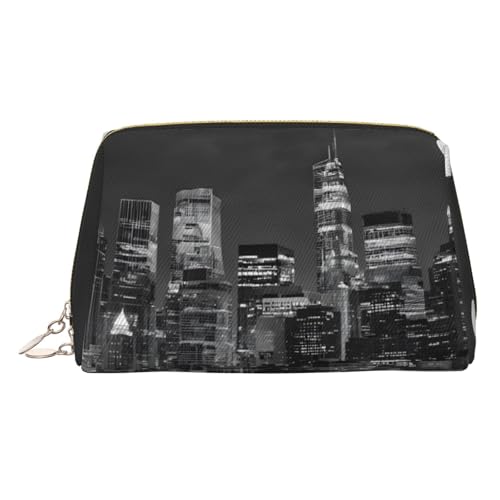 ESNAIUVCD New York Paintings Print Make-up-Tasche, Kosmetiktasche, Damen-Kosmetiktasche aus PU-Leder mit Handschlaufe, Reise-Kulturbeutel, Make-up-Tasche, gold, Einheitsgröße von ESNAIUVCD