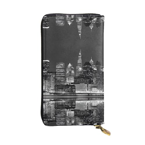 ESNAIUVCD New York Print Echtes Leder Damen Herren Geldbörsen Multifunktions Clutch Geldbörse Reißverschluss Groß Reise Handy Lange Geld Geldbörsen, Schwarz , Einheitsgröße von ESNAIUVCD