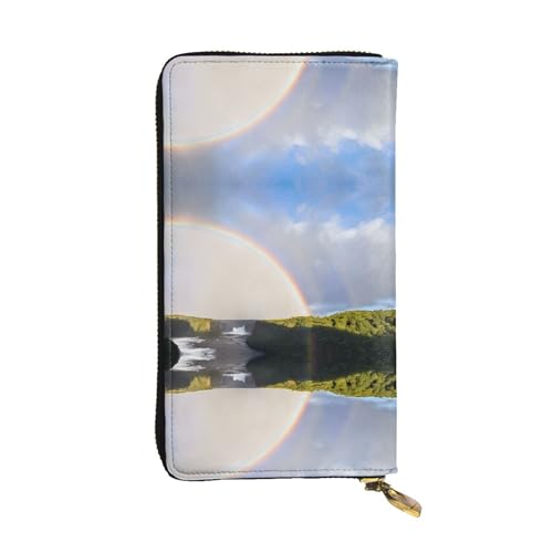 ESNAIUVCD Niagara Falls Print Echtes Leder Damen Herren Geldbörsen Multifunktions Clutch Geldbörse Reißverschluss Groß Reise Handy Lange Geld Geldbörsen, Schwarz , Einheitsgröße von ESNAIUVCD