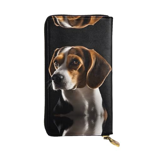 ESNAIUVCD Niedlicher Hunde-Aufdruck, echtes Leder, für Damen, Herren, multifunktional, Clutch, Reißverschluss, große Reise-Handy, lange Geldbeutel, Schwarz , Einheitsgröße von ESNAIUVCD