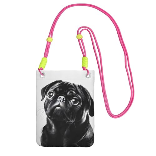 ESNAIUVCD Niedlicher schwarzer Mops-Aufdruck trägt eine Handytasche diagonal, Crossbody-Tasche, geeignet zum Tragen von Handywechsel, etc, Fuchusia, Einheitsgröße von ESNAIUVCD