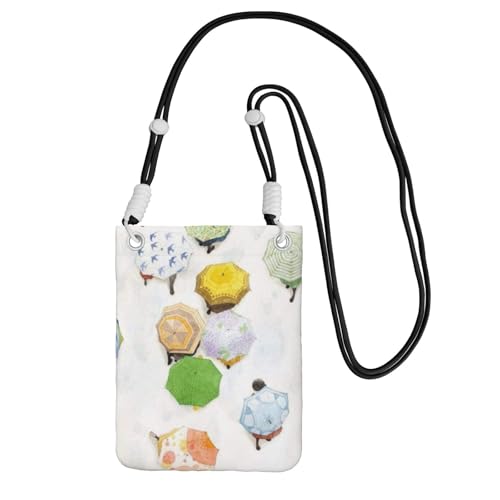 ESNAIUVCD Ölgemälde von Regenschirmen auf hellblauem Druck, trägt eine Handytasche diagonal, Crossbody-Tasche, geeignet zum Tragen von Handywechsel, etc, Schwarz , Einheitsgröße von ESNAIUVCD