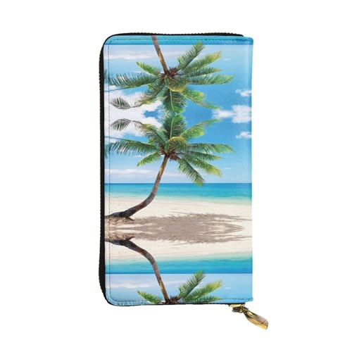 ESNAIUVCD Palme Bright Seascape Print Echtes Leder Damen Herren Geldbörsen Multifunktions-Clutch Geldbörse Reißverschluss Groß Reise Handy Lange Geld Geldbörsen, Schwarz , Einheitsgröße von ESNAIUVCD