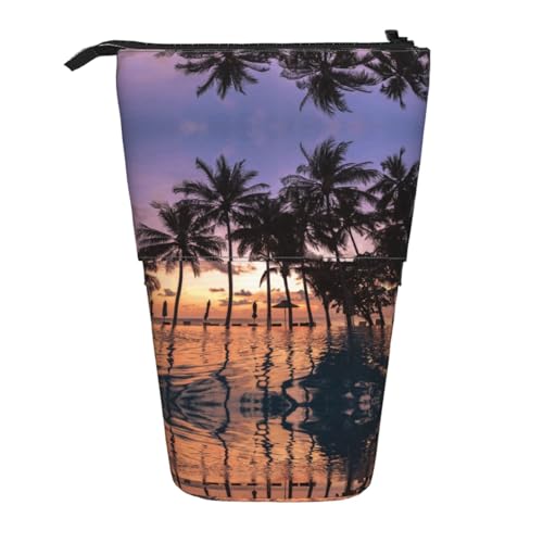 ESNAIUVCD Personalisierbares einziehbares Federmäppchen mit Palmen-Druck, personalisierbar, für Studenten, Kinder, Erwachsene, für Schule, Büro von ESNAIUVCD