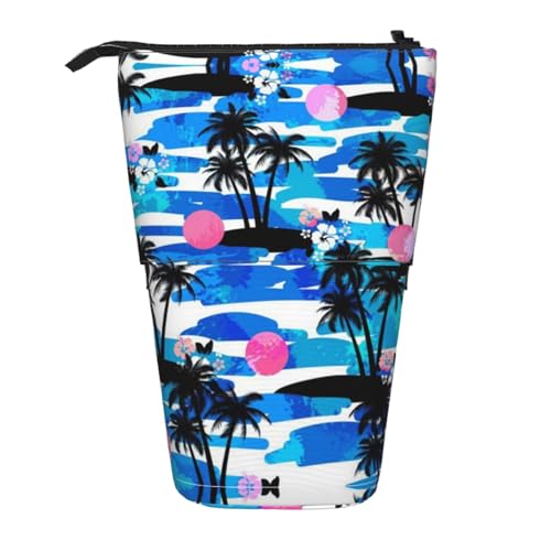 ESNAIUVCD Personalisierbares einziehbares Federmäppchen mit Palmen-Druck, personalisierbar, für Studenten, Kinder, Erwachsene, für Schule, Büro von ESNAIUVCD