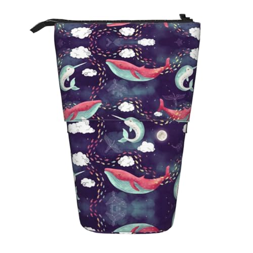 ESNAIUVCD Personalisierbares einziehbares Federmäppchen mit Wal-Motiv, personalisierbar, für Studenten, Kinder, Erwachsene, für Schule, Büro von ESNAIUVCD