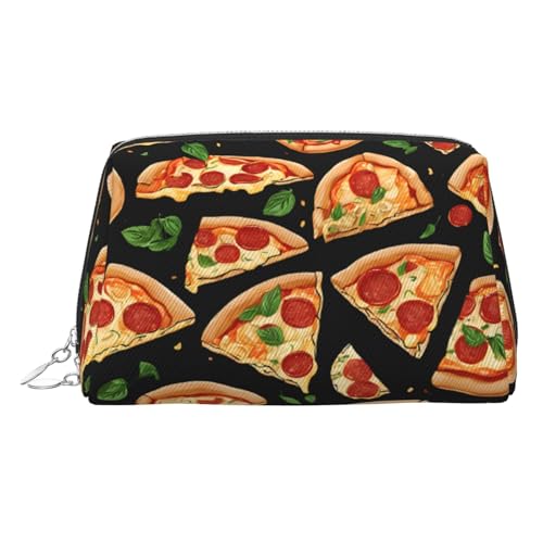 ESNAIUVCD Pizza-3D-Druck-Make-up-Tasche, Kosmetiktasche, Damen-Kosmetiktasche aus PU-Leder mit Handschlaufe, Reise-Kulturbeutel, Make-up-Tasche, silber, Einheitsgröße von ESNAIUVCD