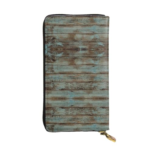 ESNAIUVCD Plank-Print Echtes Leder Damen Herren Geldbörsen Multifunktions-Clutch Geldbörse Reißverschluss Groß Reise Handy Lange Geld Geldbörsen, Schwarz , Einheitsgröße von ESNAIUVCD