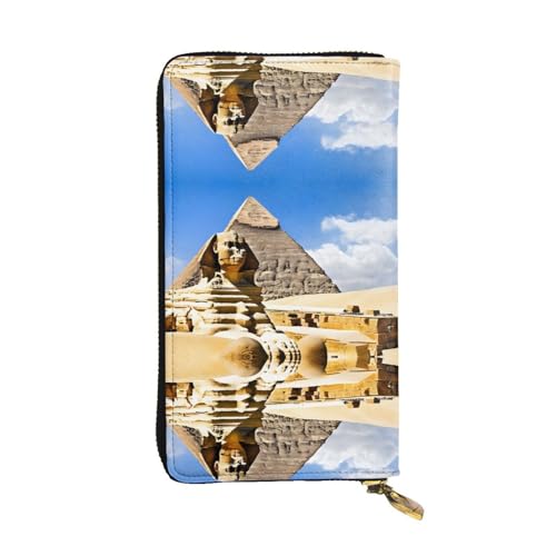 ESNAIUVCD Pyramids of Egypt Print Echtes Leder Damen Herren Geldbörsen Multifunktions Clutch Geldbörse Reißverschluss Groß Reise Handy Lange Geld Geldbörsen, Schwarz , Einheitsgröße von ESNAIUVCD