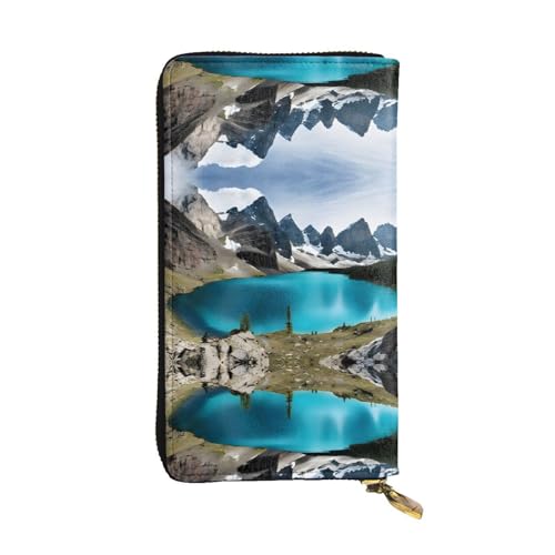 ESNAIUVCD Rocky Mountain Print Echtes Leder Damen Herren Geldbörsen Multifunktions-Clutch Geldbörse Reißverschluss Groß Reise Handy Lange Geld Geldbörsen, Schwarz , Einheitsgröße von ESNAIUVCD