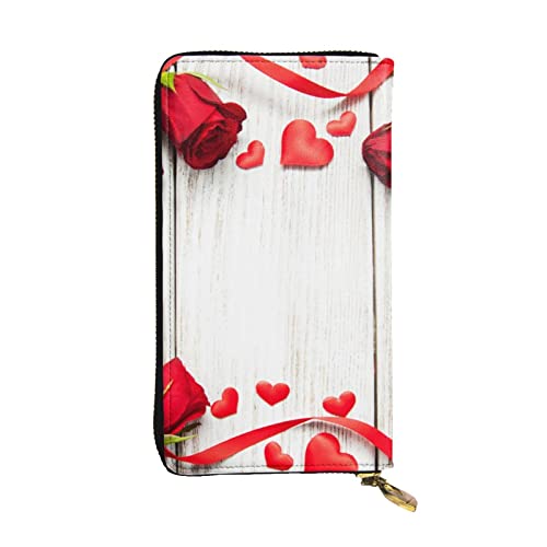 ESNAIUVCD Romance Rose Flower with Heart Petal Print Genuine Leather Women's,Mens Wallets,Multi-Functionclutch Purse,Zip Around Large Travel ​Mobile Phone Long ​Money Purses, Schwarz , Einheitsgröße von ESNAIUVCD