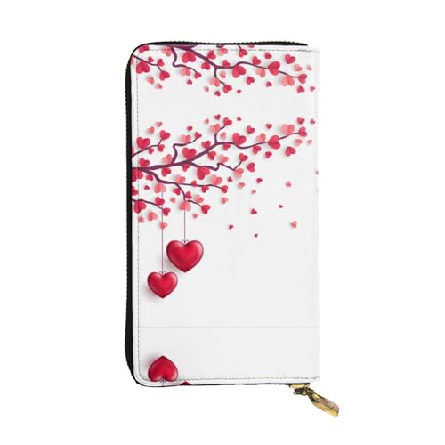 ESNAIUVCD Romantische Herzen Blätter Baum Druck Echtes Leder Damen Herren Geldbörsen Multifunktions Clutch Geldbörse Reißverschluss Groß Reise Handy Lange Geld Geldbörsen, Schwarz , Einheitsgröße von ESNAIUVCD
