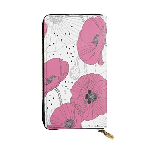 ESNAIUVCD Rosa Blumendruck Echtes Leder Damen Herren Geldbörsen Multifunktions-Clutch Geldbörse Reißverschluss Groß Reise Handy Lange Geld Geldbörsen, Schwarz , Einheitsgröße von ESNAIUVCD