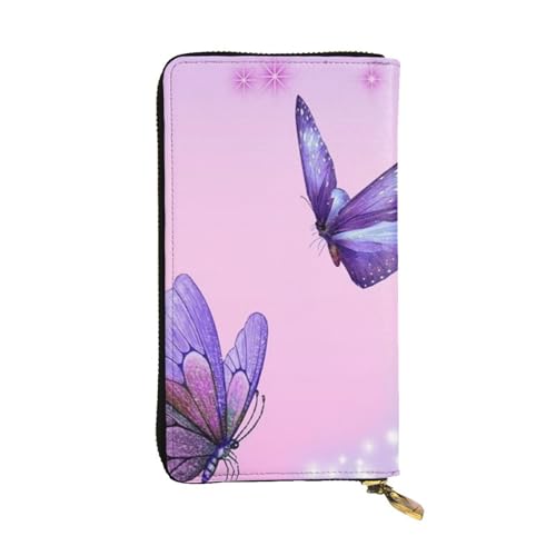 ESNAIUVCD Rosa Schmetterling Druck Echtes Leder Damen Herren Geldbörsen Multifunktions Clutch Geldbörse Reißverschluss Groß Reise Handy Lange Geld Geldbörsen, Schwarz , Einheitsgröße von ESNAIUVCD