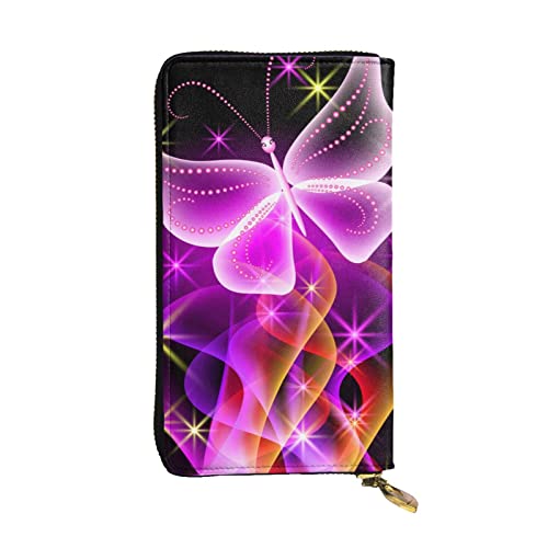 ESNAIUVCD Rosa Schmetterling Druck Echtes Leder Damen Herren Geldbörsen Multifunktions Clutch Geldbörse Reißverschluss Groß Reise Handy Lange Geld Geldbörsen, Schwarz , Einheitsgröße von ESNAIUVCD