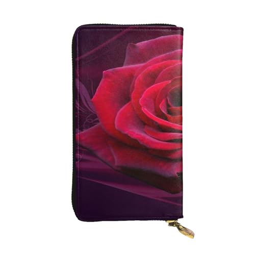 ESNAIUVCD Rose Red Print Echtes Leder Damen Herren Geldbörsen Multifunktions Clutch Geldbörse Reißverschluss Groß Reise Handy Lange Geld Geldbörsen, Schwarz , Einheitsgröße von ESNAIUVCD
