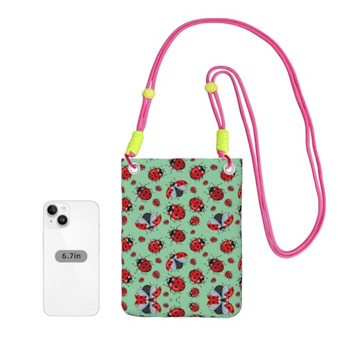 ESNAIUVCD Rote Marienkäfer auf blauem Hintergrund, tragen eine Handytasche diagonal, Crossbody-Tasche, geeignet zum Tragen von Handywechsel, etc, Fuchusia, Einheitsgröße von ESNAIUVCD