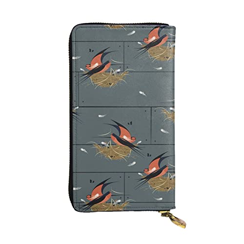 ESNAIUVCD Scheunenschwalbe in Graphitdruck, echtes Leder, Damen, Herren, Geldbörse, Multifunktions-Clutch, Reißverschluss, großes Reise-Handy, lange Geldbörsen, Schwarz , Einheitsgröße von ESNAIUVCD