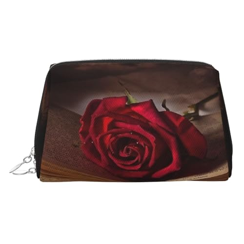 ESNAIUVCD Schöne Make-up-Tasche mit Blumen- und Schmetterlings-Rosen-Druck, Kosmetiktasche für Damen, PU-Leder, Kosmetiktasche mit Handschlaufe, Reise-Kulturbeutel, Make-up-Tasche, silber von ESNAIUVCD