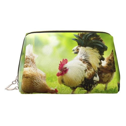 ESNAIUVCD Schöne Make-up-Tasche mit Hahn-Aufdruck, Kosmetiktasche, Damen-Kosmetiktasche aus PU-Leder mit Handschlaufe, Reise-Kulturbeutel, Make-up-Tasche, gold, Einheitsgröße von ESNAIUVCD