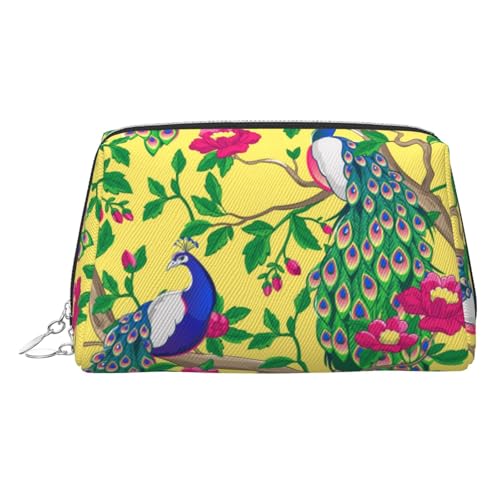 ESNAIUVCD Schöne Make-up-Tasche mit Pfauen-Aufdruck, Kosmetiktasche, Damen-Kosmetiktasche aus PU-Leder mit Handschlaufe, Reise-Kulturbeutel, Make-up-Tasche, silber, Einheitsgröße von ESNAIUVCD