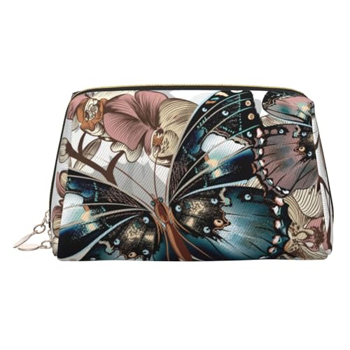 ESNAIUVCD Schöne Make-up-Tasche mit Schmetterlings-Aufdruck, Kosmetiktasche, Damen-Kosmetiktasche aus PU-Leder mit Handschlaufe, Reise-Kulturbeutel, Make-up-Tasche, gold, Einheitsgröße von ESNAIUVCD